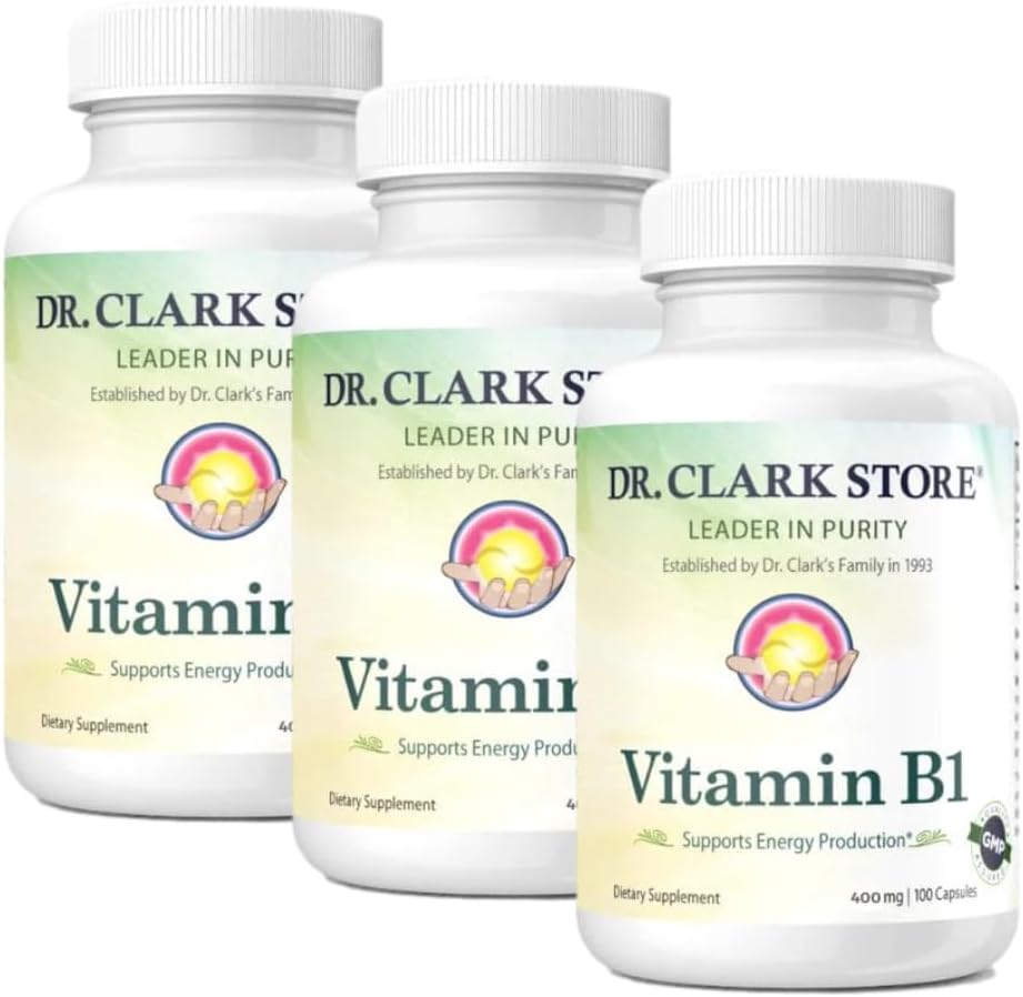 Dr. Clark Bernard Jensen Store Vitamin B1 Tiamin 500mg dodatek -Tiamin B1 dodatek za zdravo živčevje in energijo Presnova, Gluten-free, Dairy Free - 100 želatina kapsule 3Pack