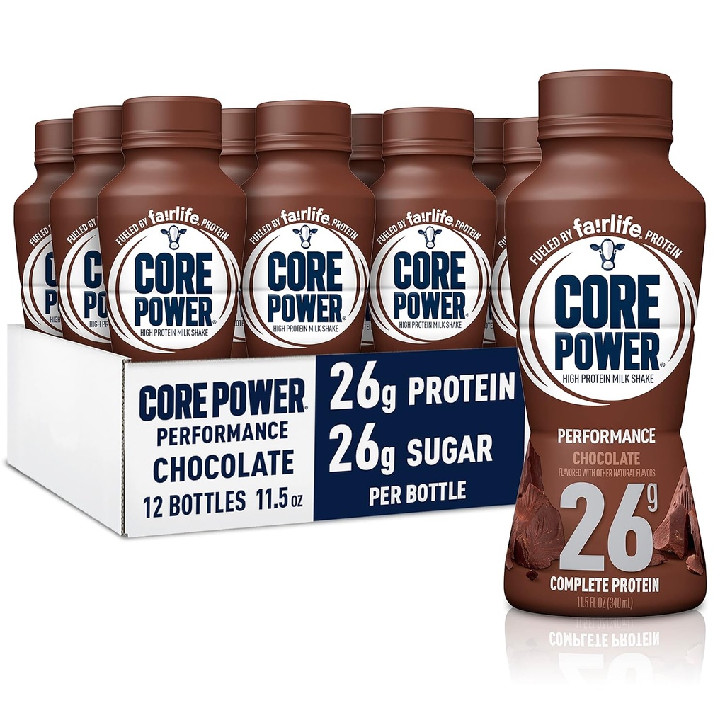 Jedro Power Fairlife 26g Beljakovinsko mleko Shake, Pripravljen za pitje za regeneracijo vadbe, čokolada, 11,5 Fl Oz (Pack of 12)