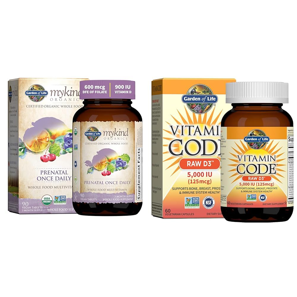 Vrt življenja Organics Prenatal Vitamin: Folat za energijo in zdravo razvoj ploda in vitamin D, Vitaminska koda Surovi D3, Vitamin D 5000 i.e.