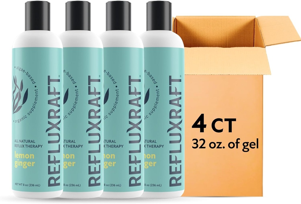 Terapija z refluksno kislino, organski alginat, hitra in dolgotrajna Gerda, LPR & digestion Symptom Podpora, Nič sladkorja, Gluten prost, nizko natrij, Lemon Ginger, 47 Gel Servings na 8 OZ steklenica, 4 pakiranje