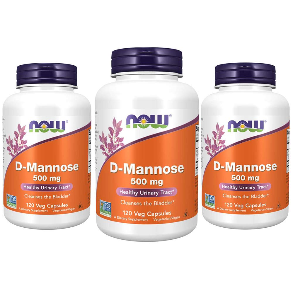 NOW Foods Supplements, D-mannose 500 mg, Ne-GMO projekt Preverjen, Zdrav sečni trakt*, 120 Veg kapsule (paket s 3)