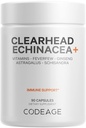 Koda Clearhead Echinacea+ Dodatek - Echinacea, Schisandra, Feverfew, Coptis, American Ginseng, Astragalus, Česen, Probiotiki, Vitamini C & D3, Cink, Selenium - Brezbarvni Vitamin - 90 kapsul