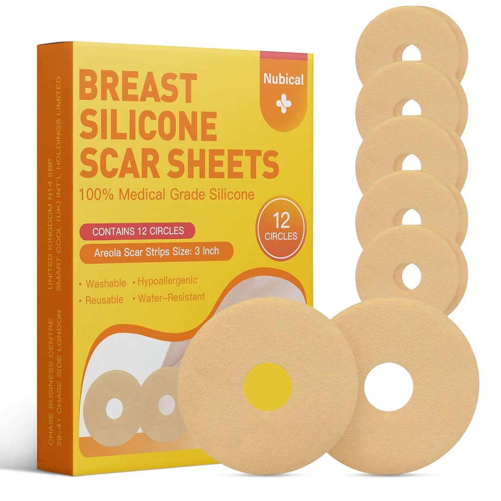 Silikonski Scar listi za prsi 12 Pack - Medicinski Scar Odstranjevalni listi - Silikonski list prsi Post kirurgija Priskrbki za brazgotine zdravljenje - Areola Gel krogi (3 IN)