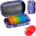 Serfeymi Tedenska potovalna tabletka Organizator 2 krat na dan AM PM Nadgrajene Mavrične tablete Box 7 dan s prenosljivim Zipper PU usnje tablete Case, Medicine Organizator za tablete, vitamini, ribja olja - Purple-01