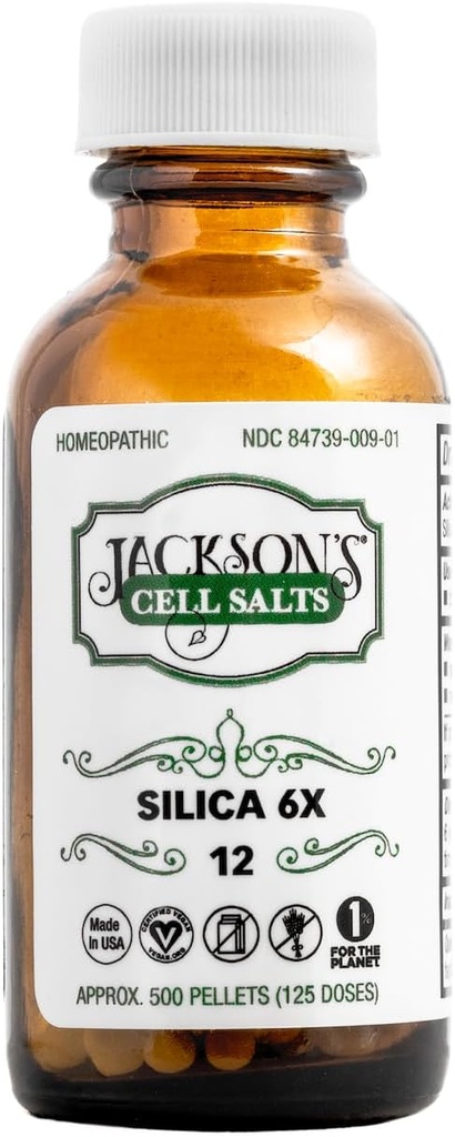 Jackson's # 12 Celična sol Silica 6X (500 Pellet Steklenica) - Certified Vegan, Laktoza-free Schuessler Sol tkiva Silicea 6X (Made in The ZDA)