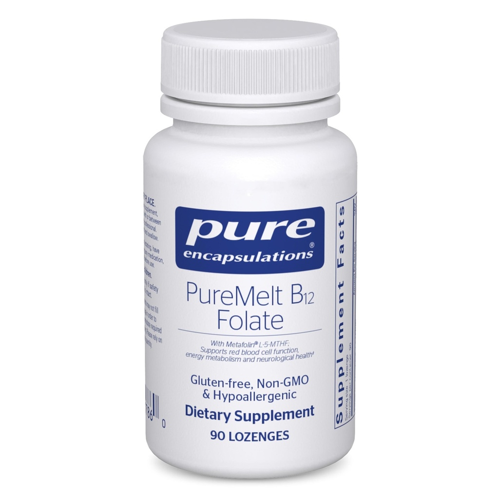 Čiste enkapsulacije PureMelt B12 Folat - Active B Vitamin z L-5-MTHF - Presnovna podpora in funkcija rdečih krvnih celic* - Non-GMO & Vegan - 90 Lozenges