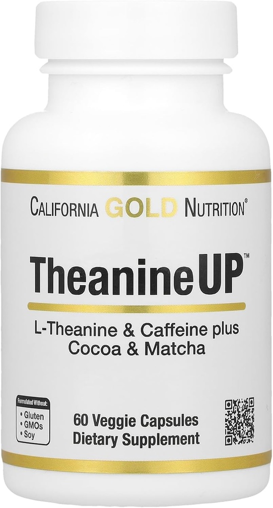California Gold Nutrition TheanineUPTM, L-Theanine & Caffeine Plus Cocoa in Matcha, 60 Veggie kapsul