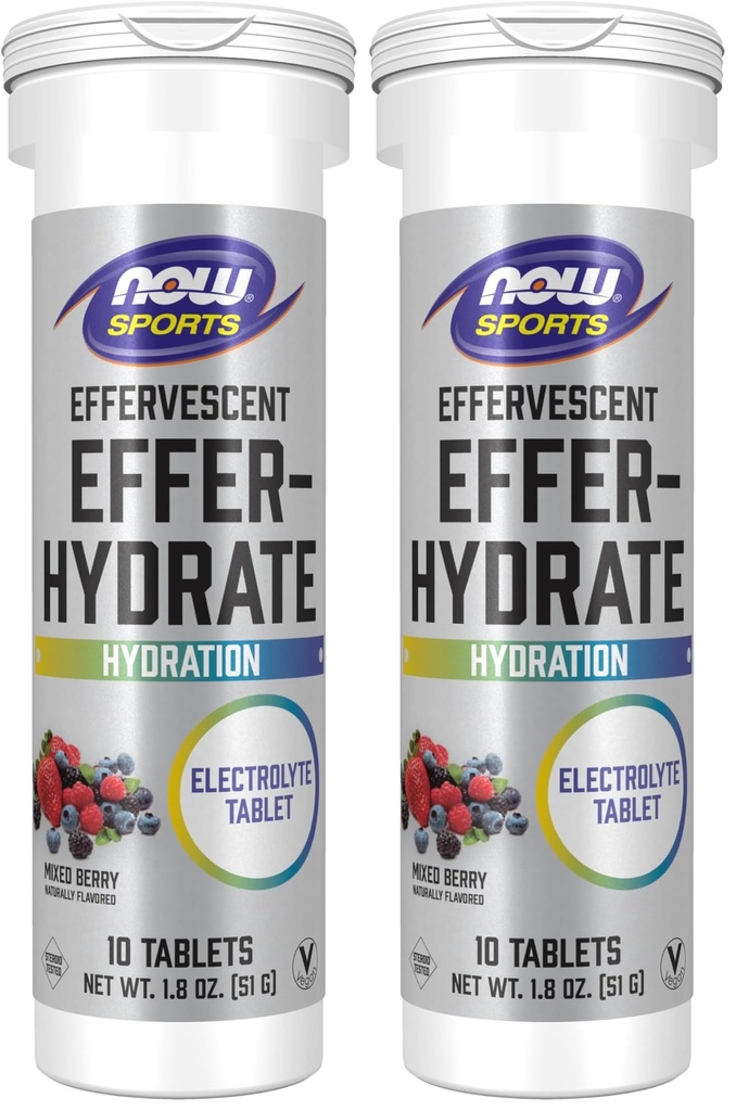 NOW Sports Nutrition, šumeče Effer-Hydrate, Elektrolitski dodatek, Recovery*, Mixed Berry, 10 tablet (Pack z 2)