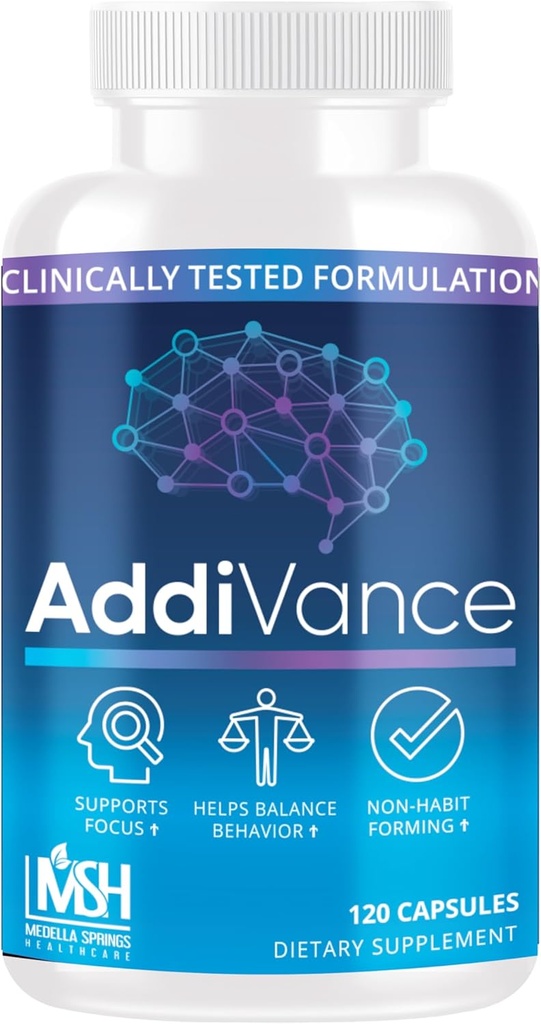 AddiVance 120 Caps - Natural Brain Support dodatek za izboljšano fokus, Spomin, & Uravnoteženo vedenje - Klinično dokazano ne-Habit Oblikovanje možganov dodatek - Formulira zdravstveni strokovnjaki