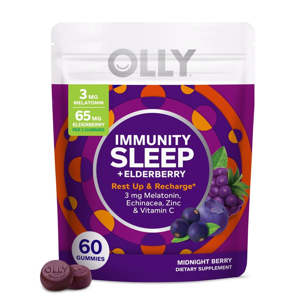 OLY Immuity Sleep Gummy, Imune and Sleep Support, 3mg melatonin, Echinacea, cink, vitamin C, žvečljivi dodatek, Berry - 60 Count