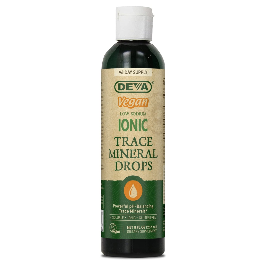 DEVA Vegan Ionic Trace Mineralne kapljice, nizek natrij, pH Uravnoteženje, 96-dnevna dobava, 8 Fl Oz