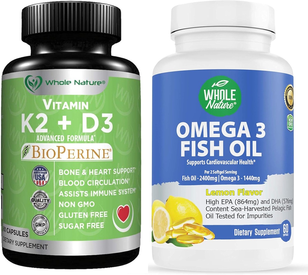 K2+D3 z Bioperinom Plus Calcium Omega 3 Ribje olje so najučinkovitejši skupaj za podporo zdravja srca in kosti, sklepov in možganov