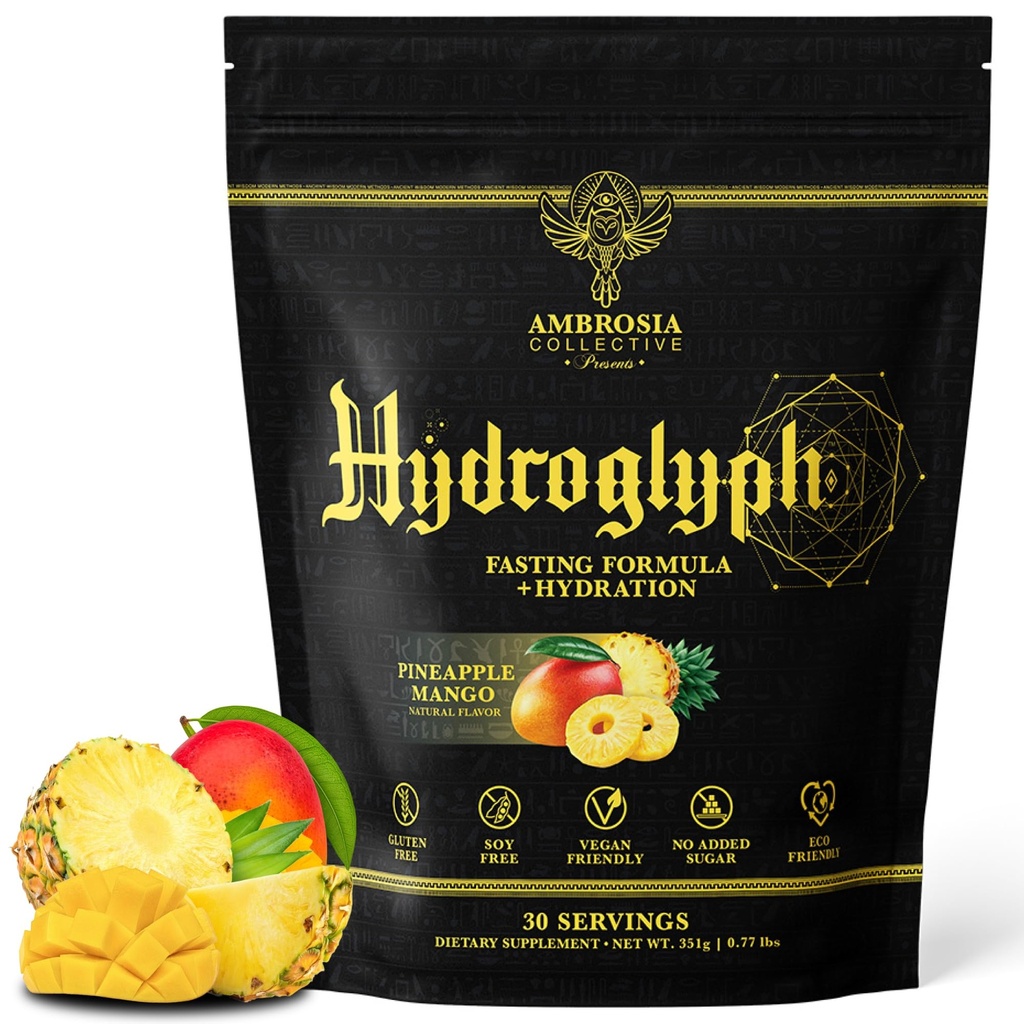 Ambrosia Hydrogliph Intraworkout Formula w/BCAA + EAA + Elektrolitski hidracijski prašek za zaščito mišic, 0g Sugar Fasting Hydration Drink Mix, Made w/Coconut Water (Pineapple Mango)