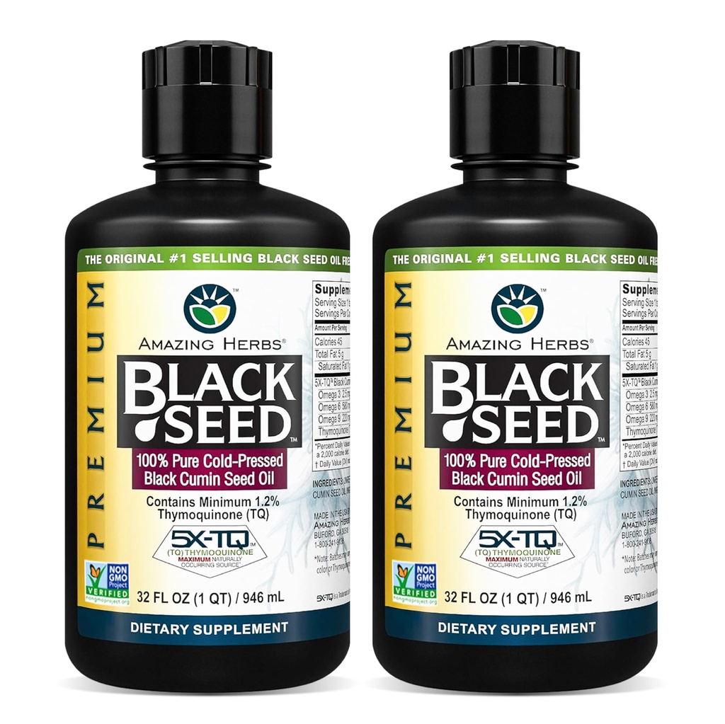 Neverjetni zelišča Premium črno seme olje - hladno stisnjena Nigella Sativa Aids v prebavni zdravje, Imunska podpora, Možganske funkcije, skupno mobilnost, Gluten brez, ne GSO - 32 Fl Oz (Pack z 2)