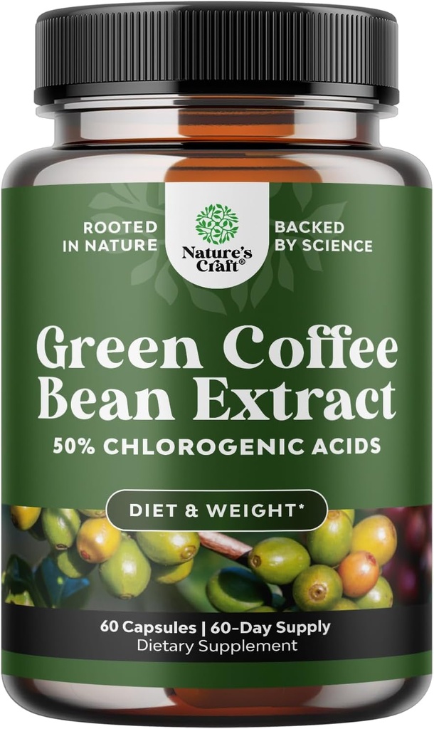 Pure Green Coffee Extract dodatek – Najboljši za hujšanje Appetite Supress – 750 mg s Klorogeno kislino Best Energy Booster Advanced Natural Potent Formula – 60 kapsul