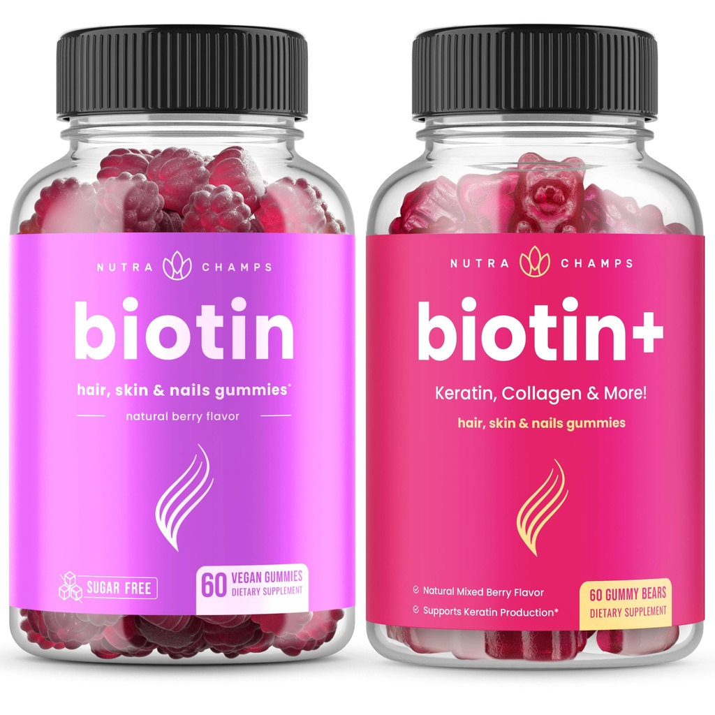 NutraChamps Popolna Biotin paket za lase, kožo in nohte. Biotin in Biotin+