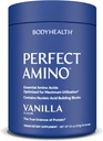 BodyHealth PerfectAmino Powder - BCAA in EAA Powder za pred in po treningu - Energijski napitek aminokislin za moške in ženske za podporo najete mišice in okrevanje - Vanilla - 60 Servingov