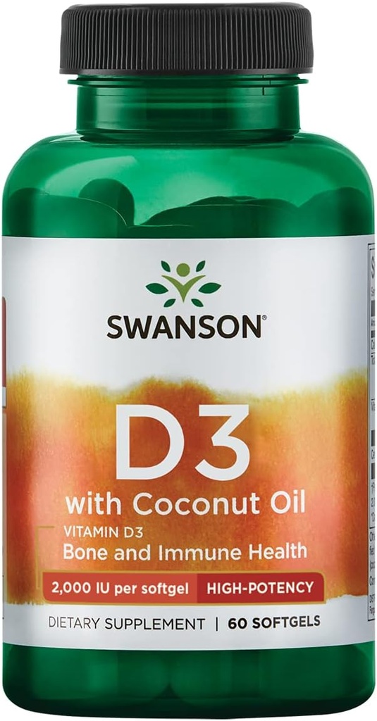Swanson Vitamin D-3 s kokosovim oljem 60 Sgel