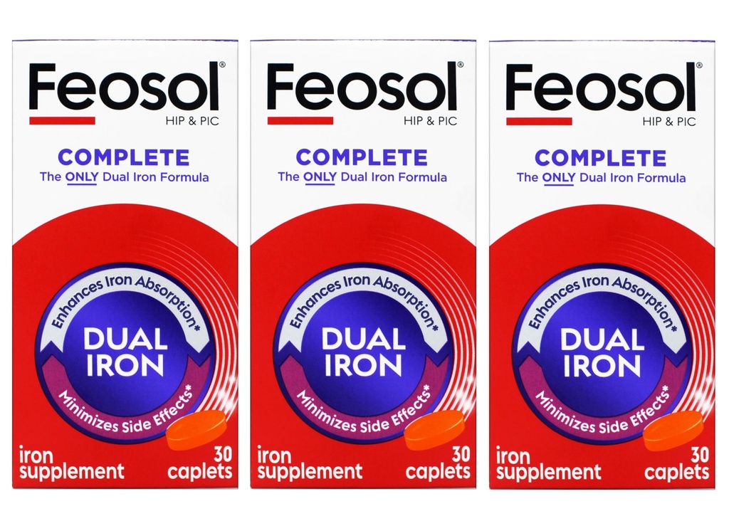 Feosol Bifera HIP & PIC železov dodatek, komplet - 30 Caplets, pakiranje po 3