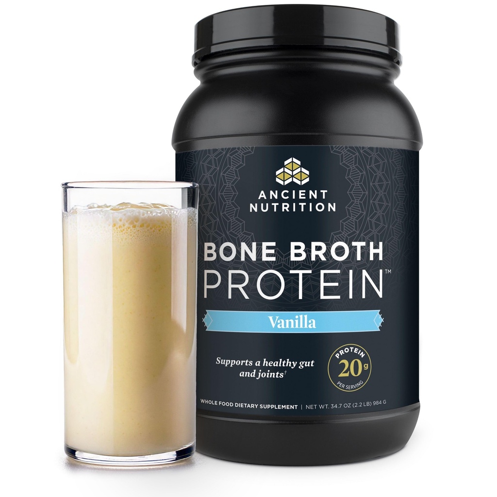 Ancient Nutrition Grass Fed, Kost Broth Protein Powder, 20g Beljakovine, Hidralizirani kolagen Peptides, Keto & Paleo prijazno, Podpira skupno, Gut Health, Vanilla, 40 Servings