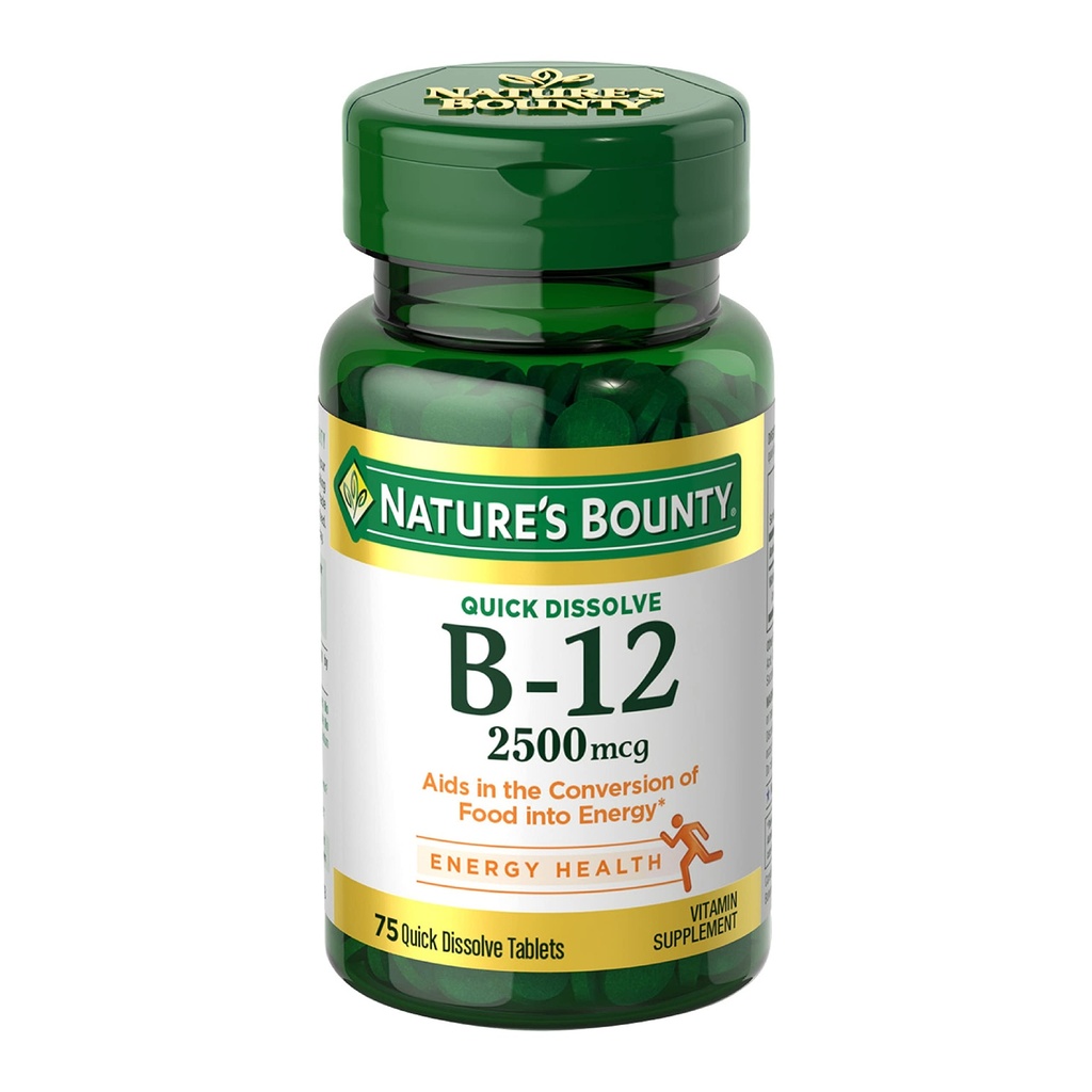Bounty vitamin B12 2500 μg, podpora za celično energijo, za energijsko presnovo, zdravje srca in živčevja, 75 hitre tablete