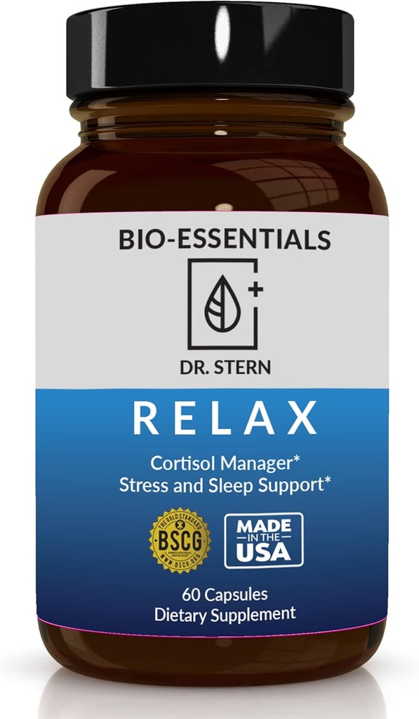 BIO-ESSENTIALS, Relax-Doctor formulirane: Upravljanje stresa, spodbuja globoko spanje, izboljšuje Mood-W/Organic Holy Basil, cink, magnezij, vitamin B6, Magnolia Bark, L-Theanine, Vegan-Made v ZDA-60 Caps