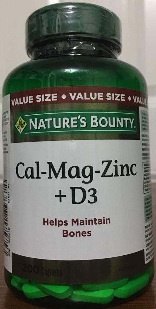 Naravni kalcij Magnezijev cink z vitaminom D3, 200 Kapleti (Packaging May Vary)