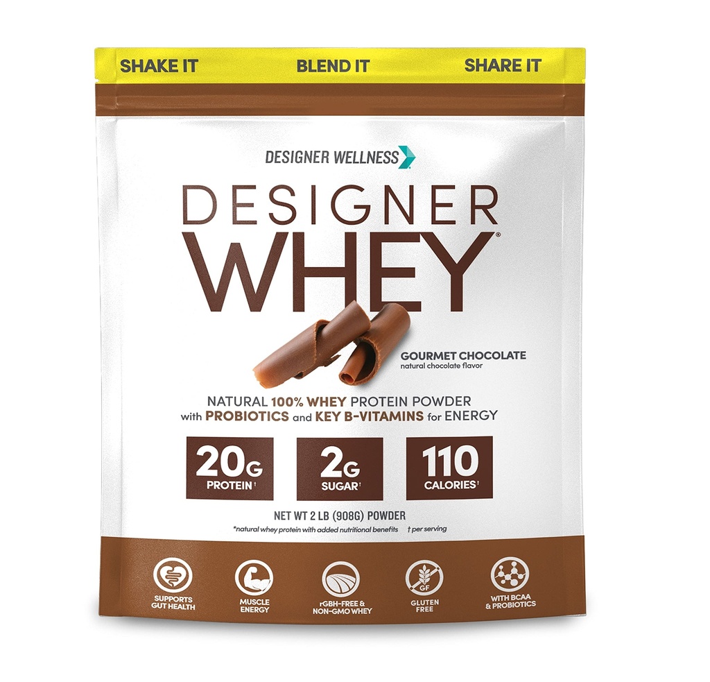 Oblikovalec Wellness, Oblikovalec Whey, Natural Whey Protein Powder s probiotiki, Fiber, in Key B-Vitamini za energijo, Gluten-free, Gourmet čokolada, 2 lb