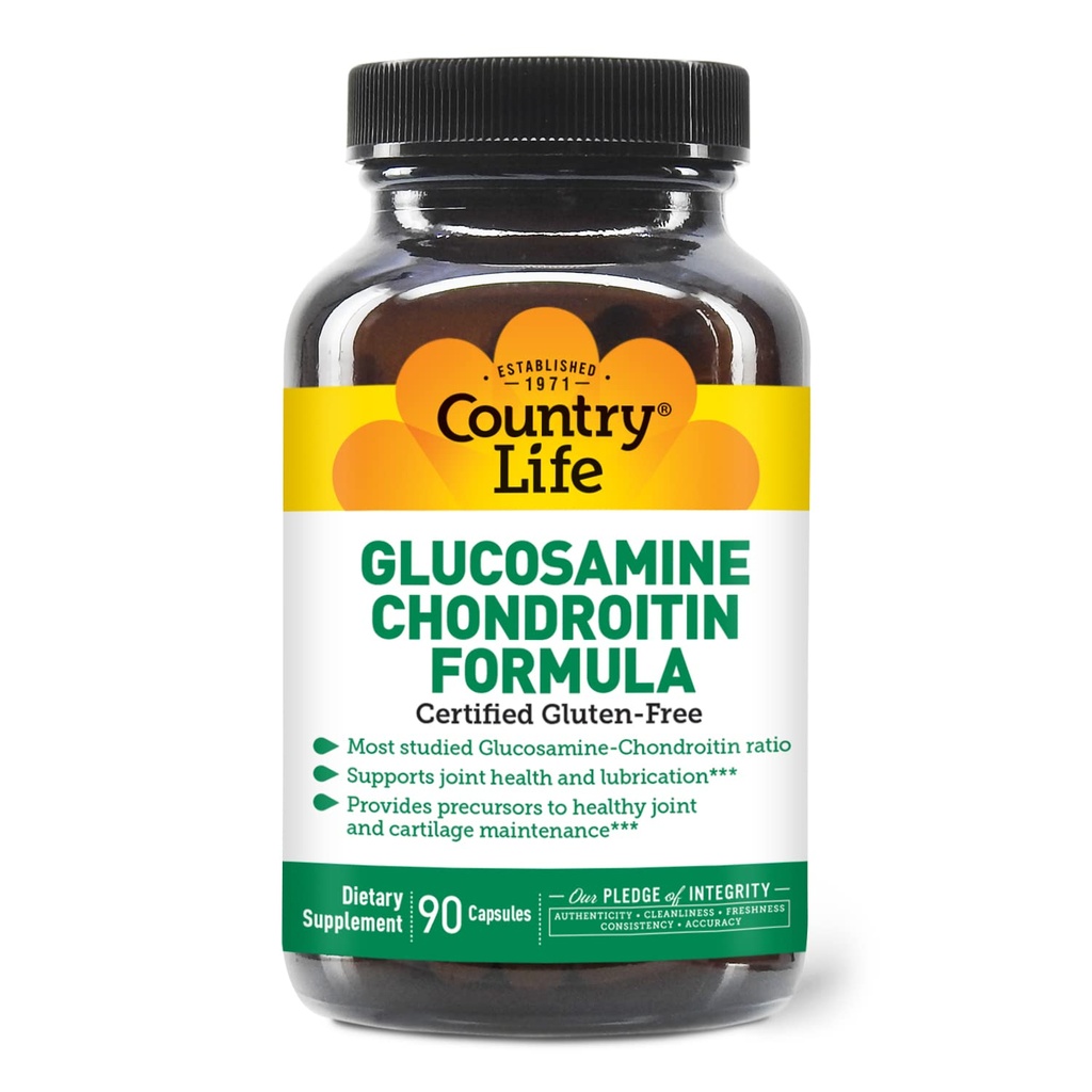 Country Life Glucosamine Chondroitin 1500mg/1200mg - podpira skupno zdravje in mazanje - ohranja zdravo kartilažo, Tendon, skupno tkivo - Gluten prost, ne-GMO - 90 kapsul - za odrasle