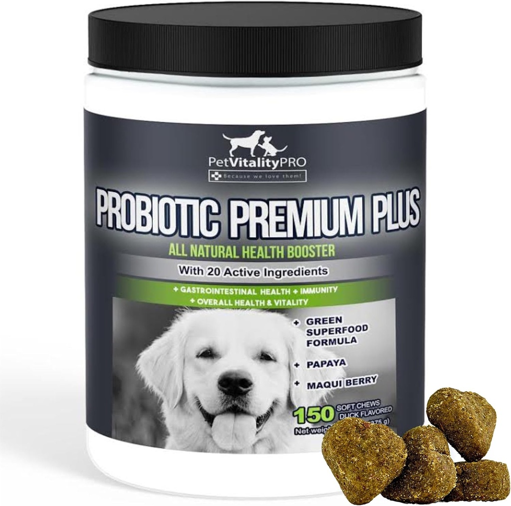 Probiotiki za pse z naravnimi prebavnimi encimi ● 4 Bill CFUs/2 Mehki žveči ● Dog Driska Razburjena Želodec Yast Gas Slab dih Imuniteta Alergije kože Srbeče vroče točke ● 150 Število