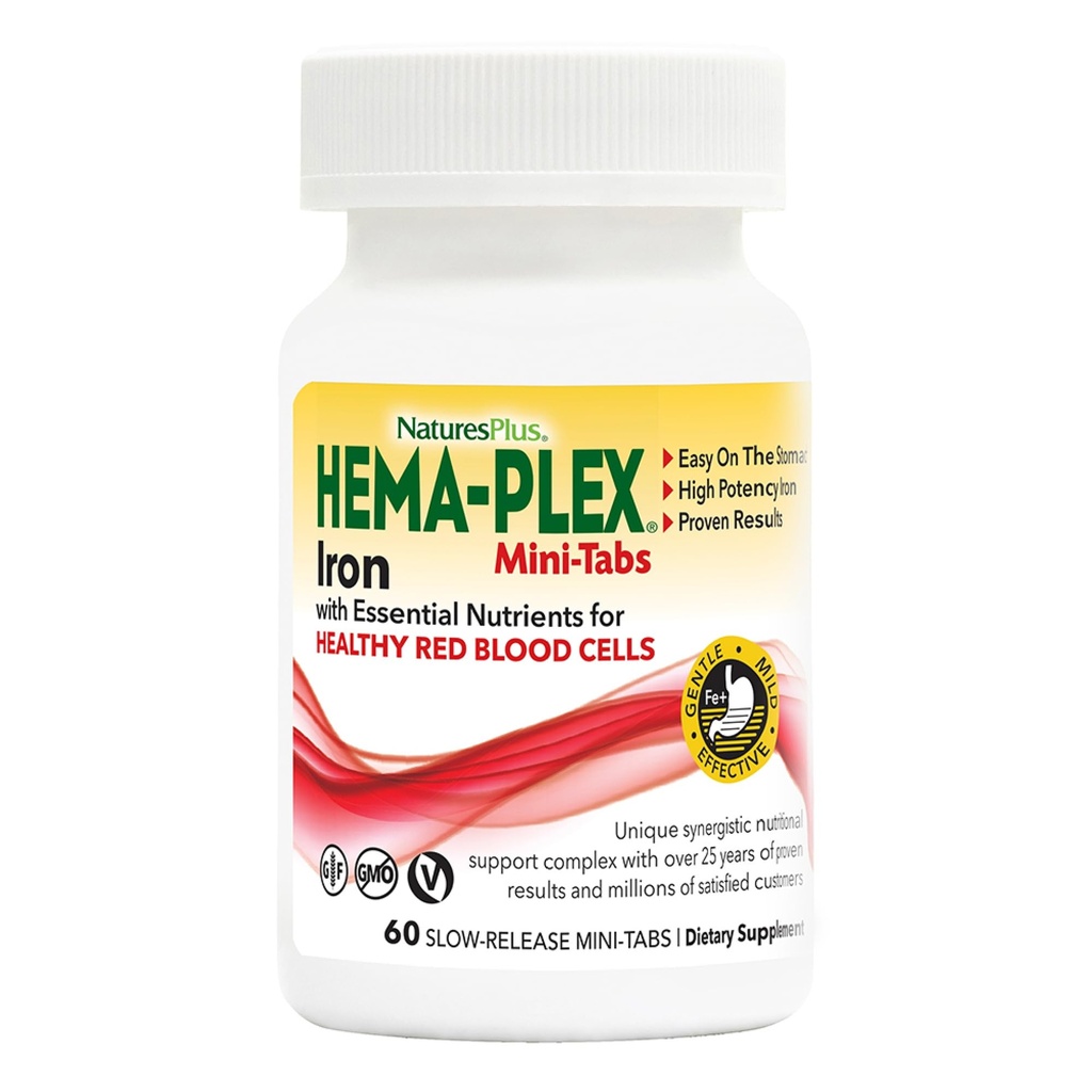 NaturePlus Hema-Plex železo - 60 počasno sproščanje Mini-Tabs - 2 paket - 85 mg kelirano železo - skupno zdravje krvi - z vitaminom C & bioflavonoidi - Vegan, Gluten prost - 60 skupno serviranje