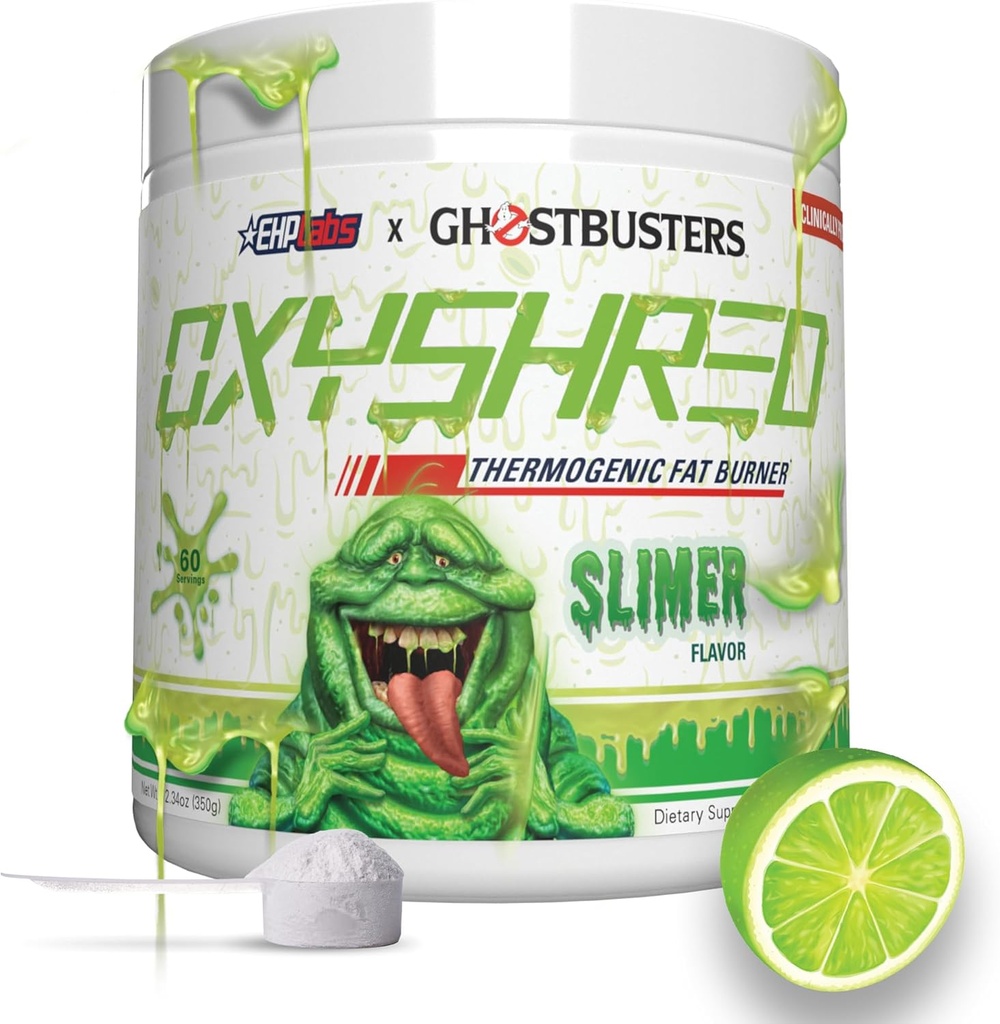 EHP LABS Ghostbusters OxyShred Termogenic Pre Workout Powder & Shredding dodatek - Klinično dokazano Preworkout Powder z acetil L karnitin, Energy Boost Drink - Slimer lime, 60 Servinges