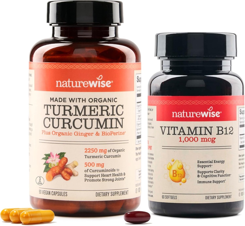 NatureWise Curcumin Kurkumin 2250mg & Vitamin B12 1000mcg Softgels Skupna podpora energijske ravni 60 Število