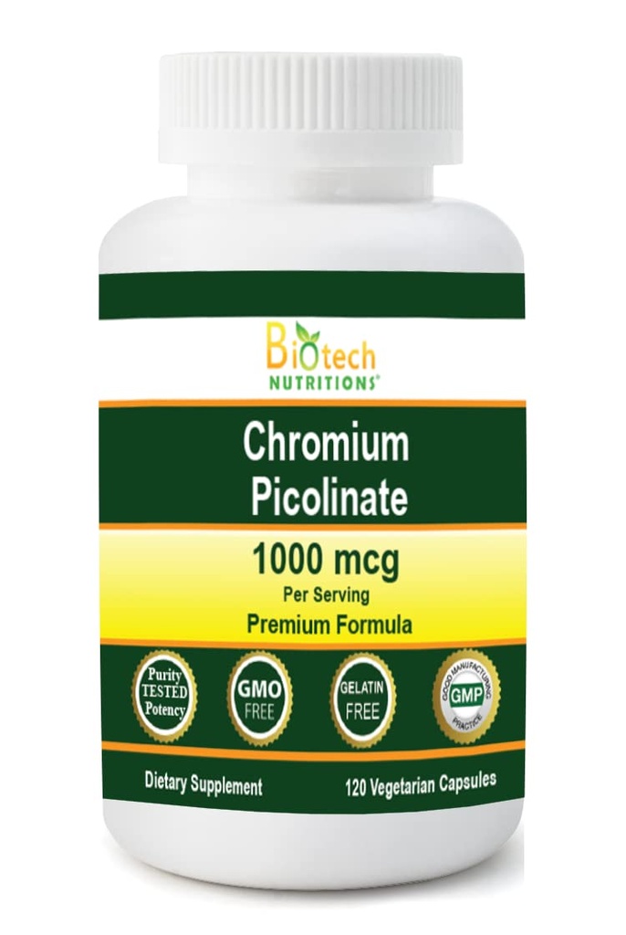 Kromov pikolinat 1000 MCG serviranje 120 rastlinskih kapsul