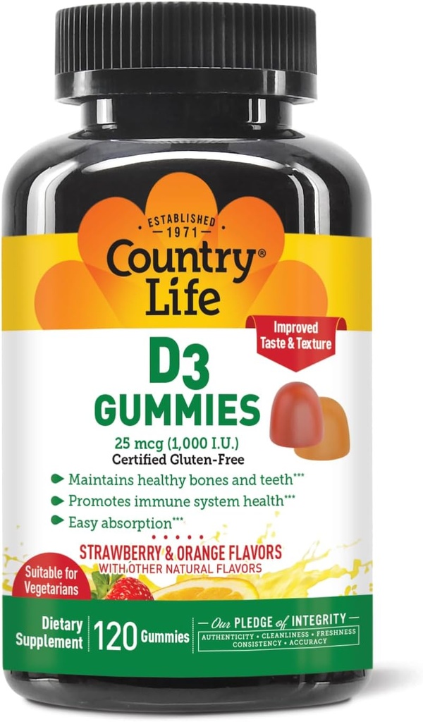 Country Life Jagoda & Orange D3 Gummies, 120 CT