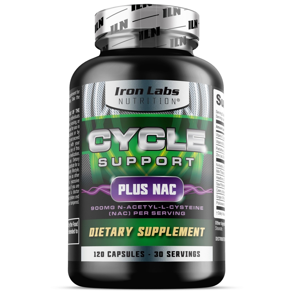 Iron Labs Nutrition: Cycle Support Plus NAC (N-Acetil-L-Cysteine) - Podpora za ledvice in jetra - Dodatki za podporo cikla za moške - N Acetil L Cysteine in Milk Thistle (120 kapsul)