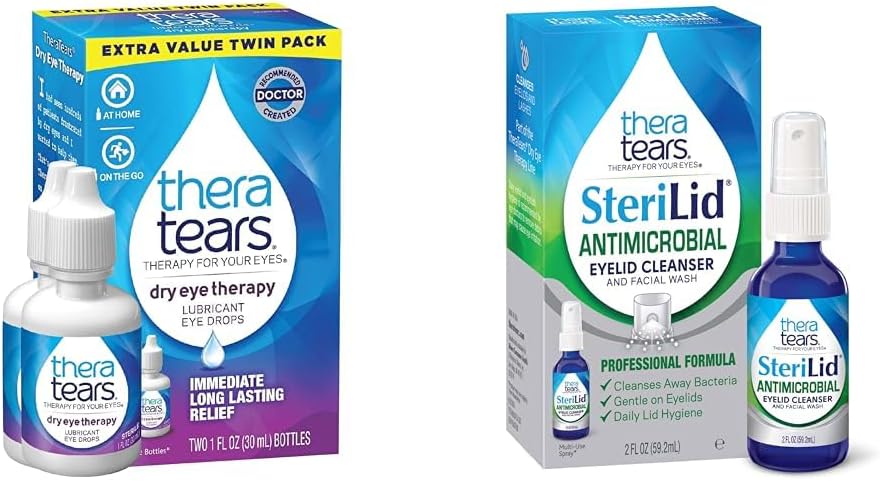 TheraTears Suho oko zdravljenje Lubricating oči kapljice za suhe oči, 1 fl oz steklenica Twin pakiranje & SteriLid oči čistilec in umivanje obraza, za razdražene oči, 2 fl oz Spray