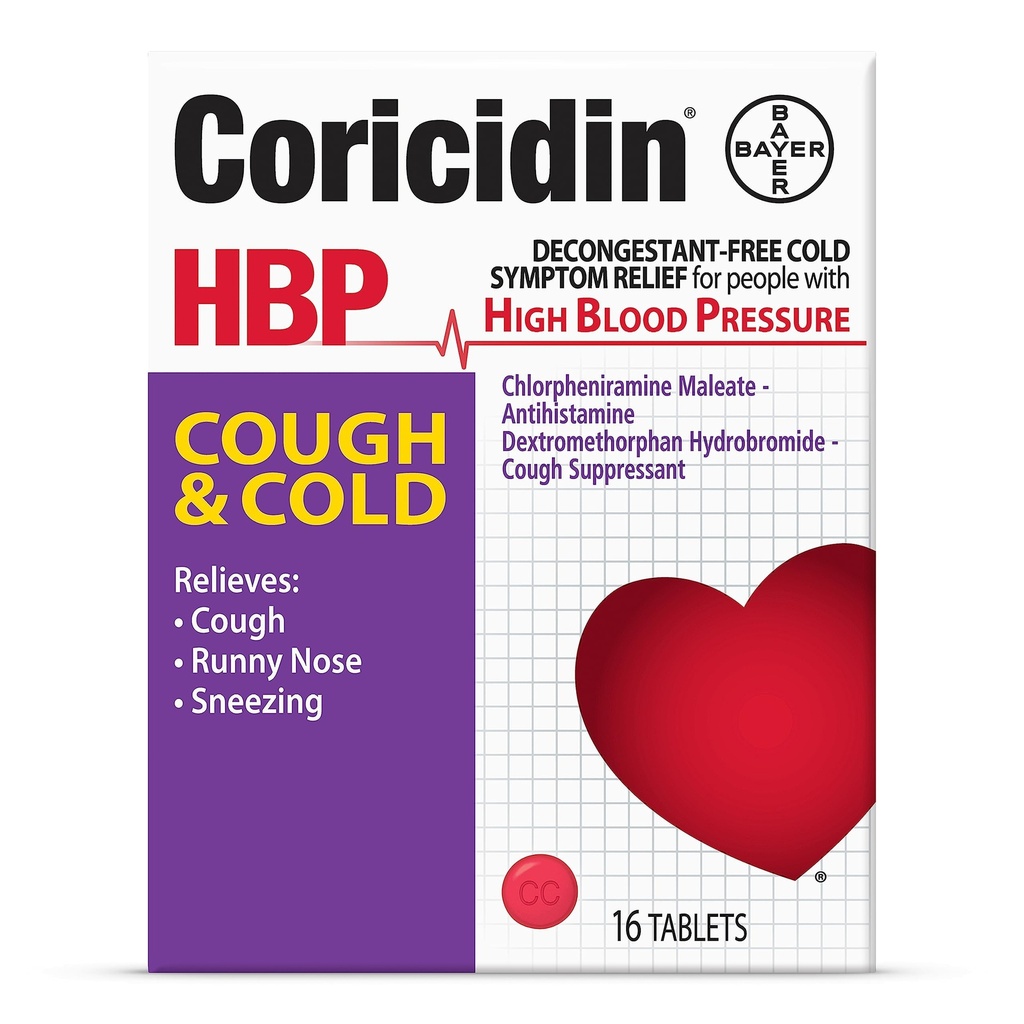 Koricidin HBP dekongestiv-free kašelj in hladno medicino - posebej zasnovano olajšanje za visok krvni tlak, kašelj, runny nos, Sneesing in hladne simptome (16 grof)