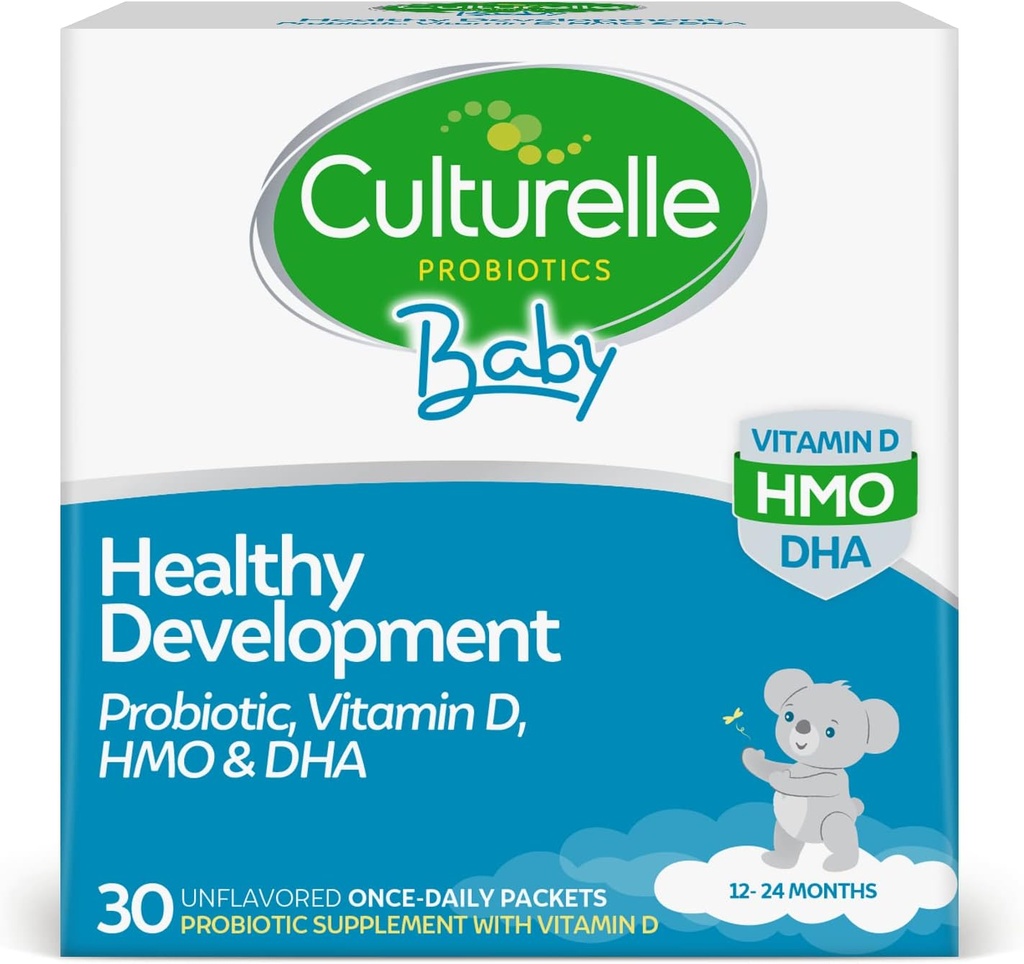 Culturelle Baby Health Development Probiotic, Vitamin D,HMO & DHA Packets, Pomaga spodbujati zdravo imunski sistem&Prebavni sistem* pri dojenčkih in otrocih starosti 1+,Gluten Free & Non-GMO, 30 Število (Pack of 1)