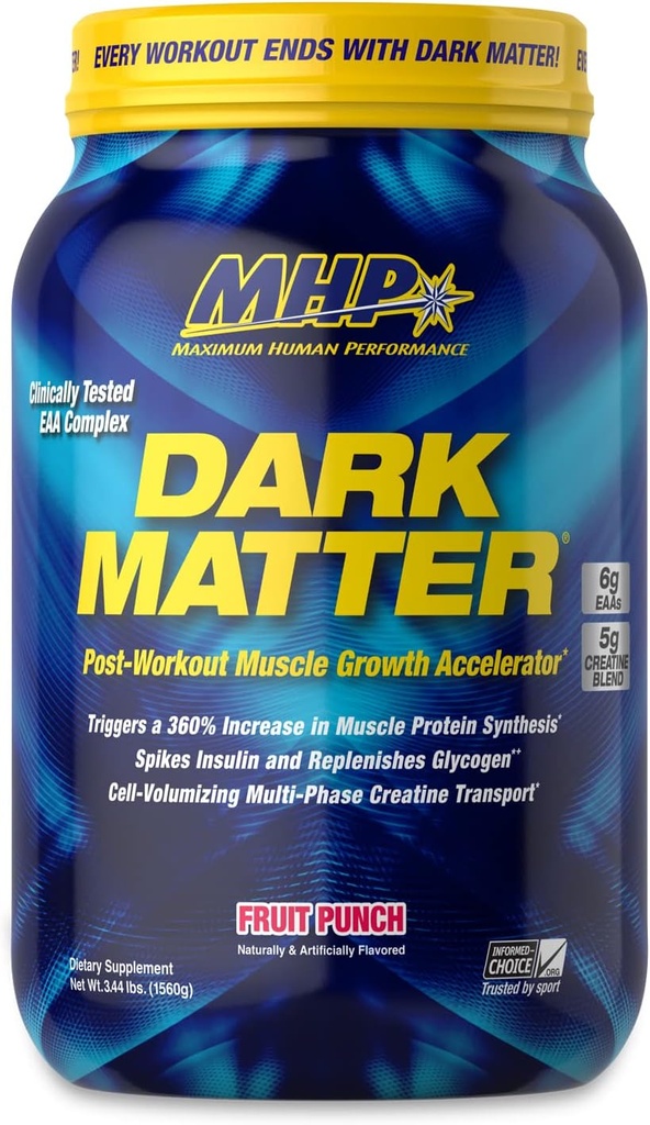 MHP Temna snov Post Workout, Recovery Accelerator, w/Multi Faza Kreatin, Waxy Koruzni ogljikov hidrat, 6g EAA, Sadni Punch, 20 Serving, 55 Oz