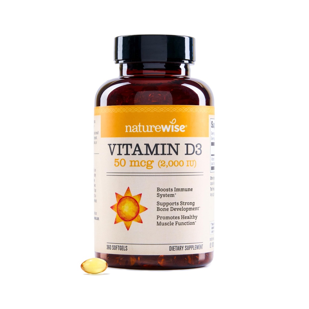 NatureWise Vitamin D3 2000iu (50 μg) 1-letna zaloga za imuno podporo, zdravo delovanje mišic in zdravje kosti - ne-GMO, Gluten prost v ekološko ekstra deviško oljčno olje, (Mini Softgel), 360 Število