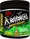 AMMO ® Energy ReloadsTM Pre Workout Powder - 300mg Caffeine Zero Sugar Vital Aminos in elektroliti Brez umetnih arom ali barv (Coconut Crossfire)