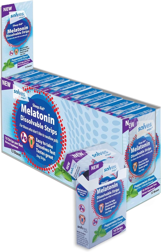 Rešuje pomoč pri spanju - 3 mg melatonin raztapljajoči se trakovi, hitra, globoka in mirna rešitev za spanje, aroma poprove mete, odrasli, brez sladkorja/Drug-free/Travel-friendly (120 Pack)