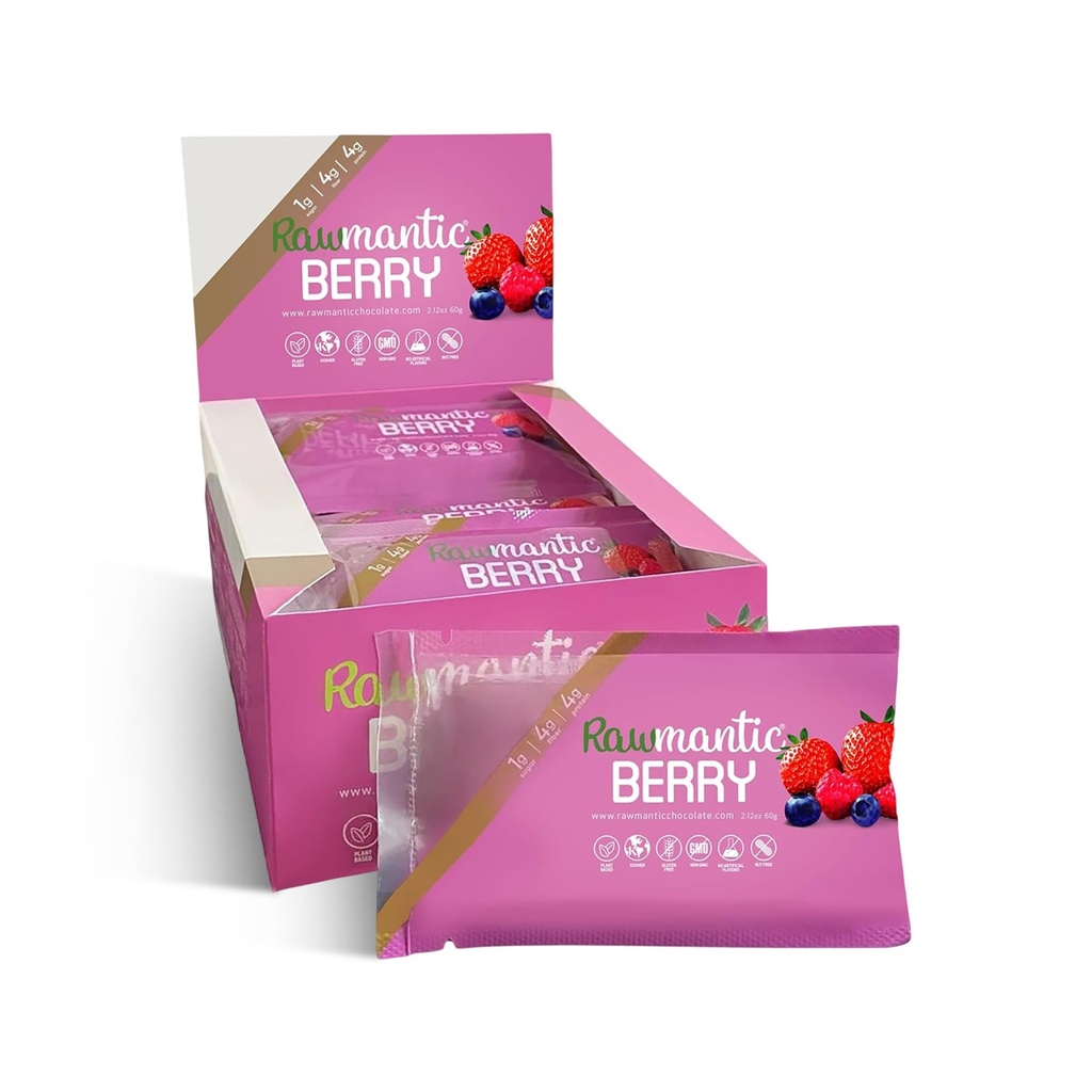 Rawmantic Chocolate Berry Vegan Energy Bars - 2.1 Oz (Pack of 12) - Čokolada Prigrizki - Mlečni, Nut in Gluten Free Berry Bar - Perfect for Vegan Diets - Non-GMO Mixed Berry Energy Bars