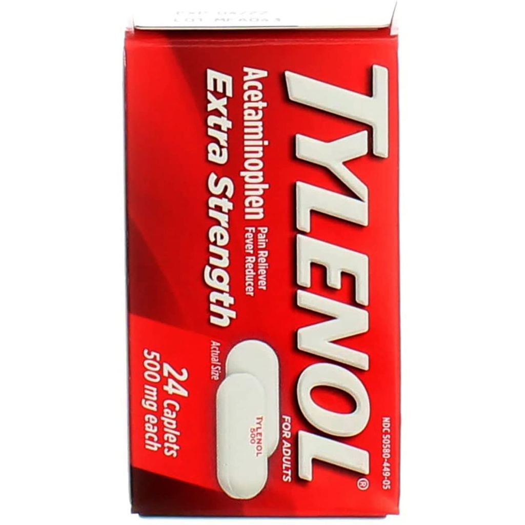 Tylenol Extra Jakost Caplets, 500 mg - 24 ct, pakiranje po 3