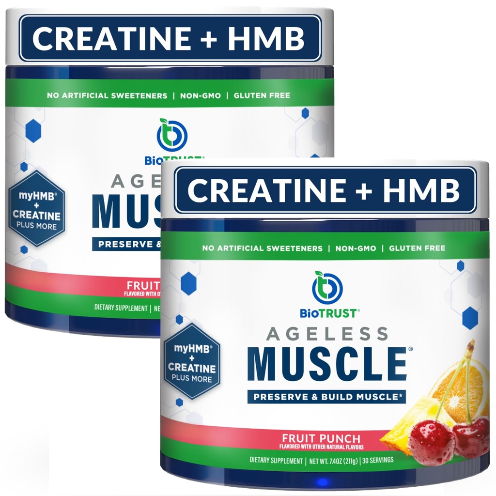BioTrust Večni graditelj mišic - Kreatin HMB v prahu z vitaminom D3 & Betain - Gradite & Ohranjajte naravno zmanjšanje mišične mase in moči - sadje Punch, 60 Servings
