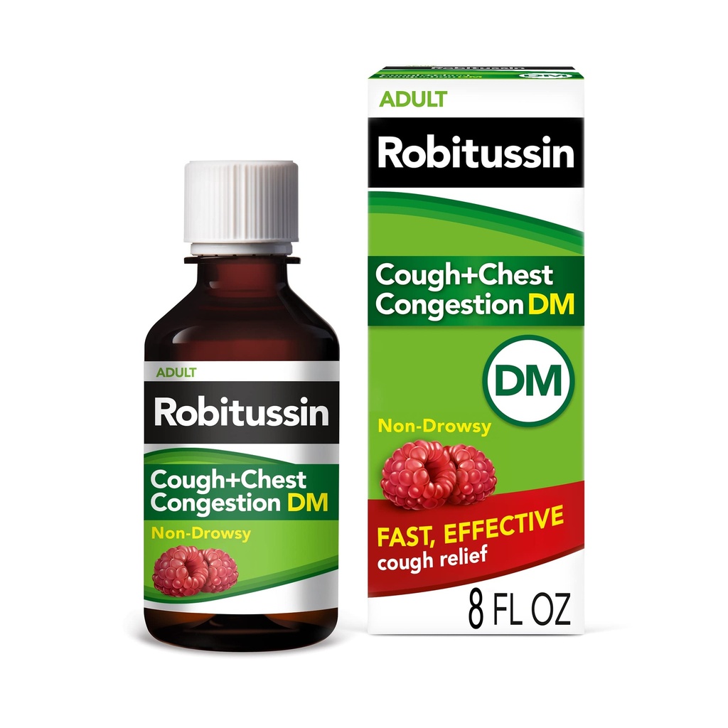 Robitussin kašelj in Chest Congestion DM, Cough Supressant in pričakovanje, malina aroma - 8 Fl Oz steklenica
