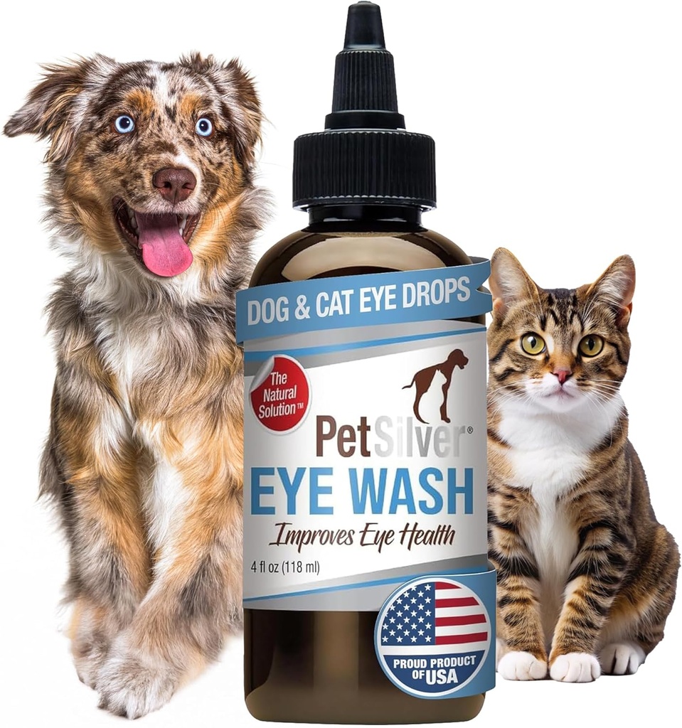 PetSilver kapljice za oči za pse in mačke - Naravna pasja odeja - Relief for Inflammation & Iritation - Pet Eye Cleaner in Tear Stain Odstranjevalec - Patented Silver Formula - Made in the USA - 4 fl oz