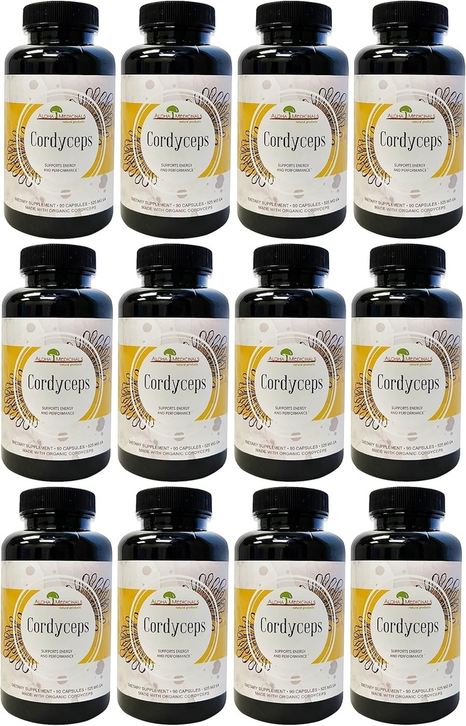 Aloha Medicines Pure Cordyceps, Certified Organic Gobe dopolnilo, Podpira imuniteto in energijo, pakiranje po 12, 90 Kapsule vsak