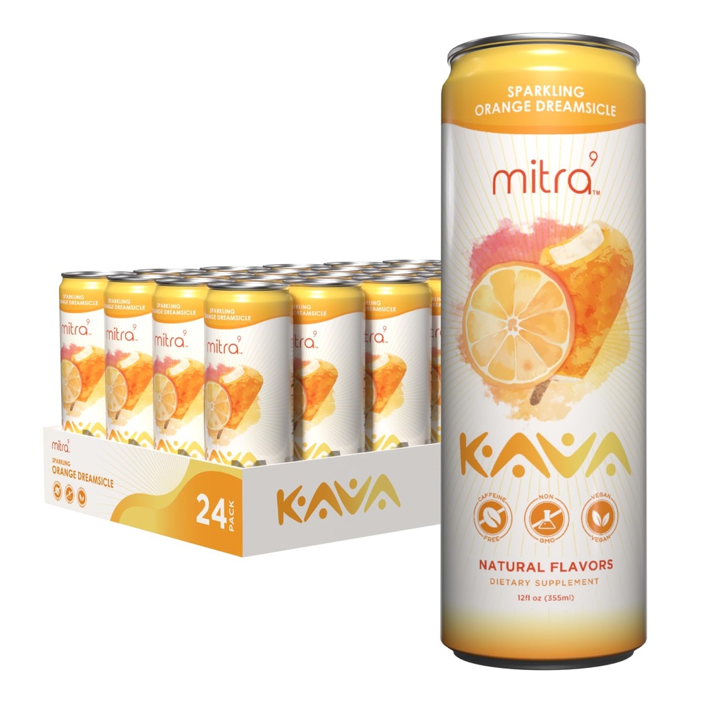 MITRA-9 Botanični pijača - Orange Dreamsicle Sparkling Kava Drink with Kava Root Extract - Izvleček razpoloženja - rastlinska osnova - spodbuja naravno umirjenost in jasnost (12 Fl. Oz) (24)